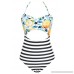 Joy&Bella Lemon Printing Stripe Bottom High-Waisted One Piece Swimsuit Bikini Set Padded Swimwear with Cutout B07G256R4Q